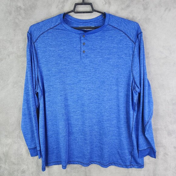 Mens Blue Roundtree & Yorke Performance Henley Shirt Long Sleeve Size 2XB - Picture 2 of 7